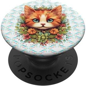 Pop Sockets for Phone Floral Kitty Cat Watercolor Grip & Stand Swappable Design
